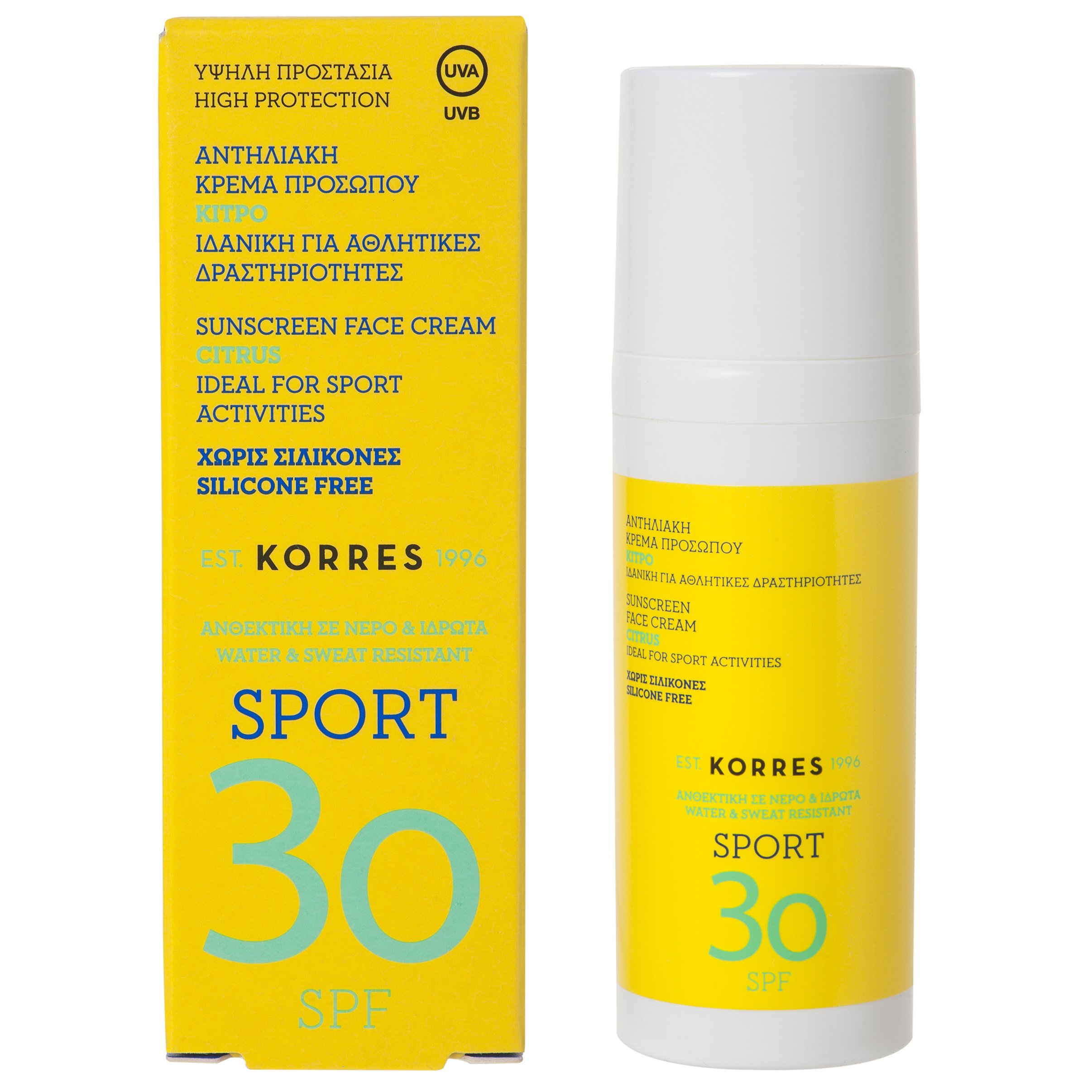 Korres Sport Face Suncare Spf30 Αντηλιακή Κρέμα Προσώπου Υψηλής Προστασίας με Κίτρο, Ιδανική Κατά την Άθληση 50ml