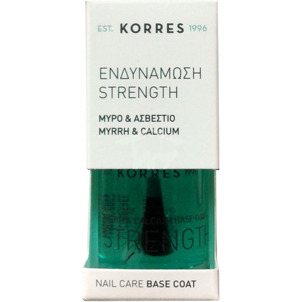 Korres Strength Base Coat Ενδυνάμωσης Νυχιών με Μύρο & Ασβέστιο, Δυναμώνει, Αποτρέπει το Ξεφλούδισμα & το Σπάσιμο 10ml