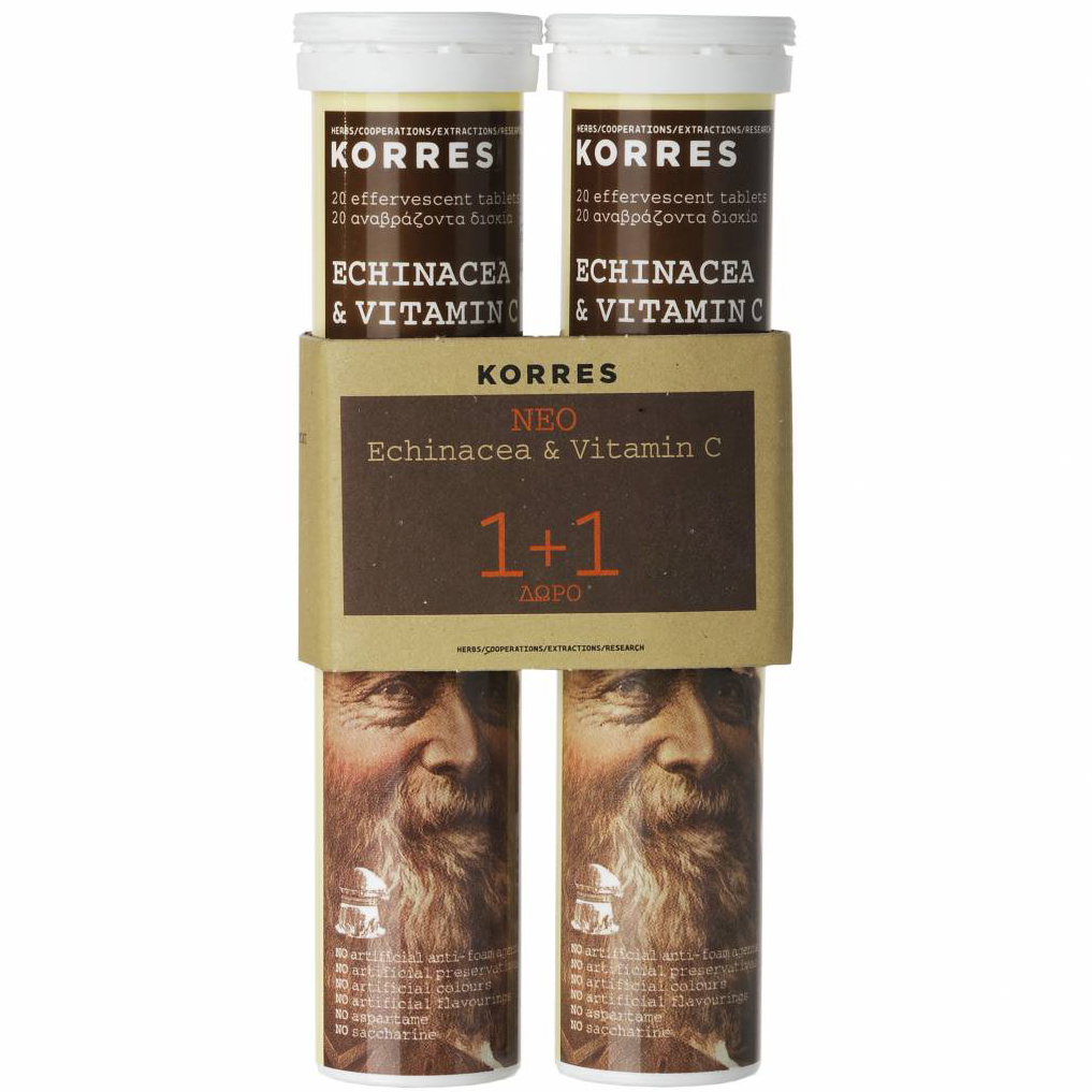 Korres Πακέτο Προσφοράς Echinacea & Βιταμίνη C, Γεύση Λεμόνι 1+1 Δώρο 2×20 Αναβρ.Δισκία