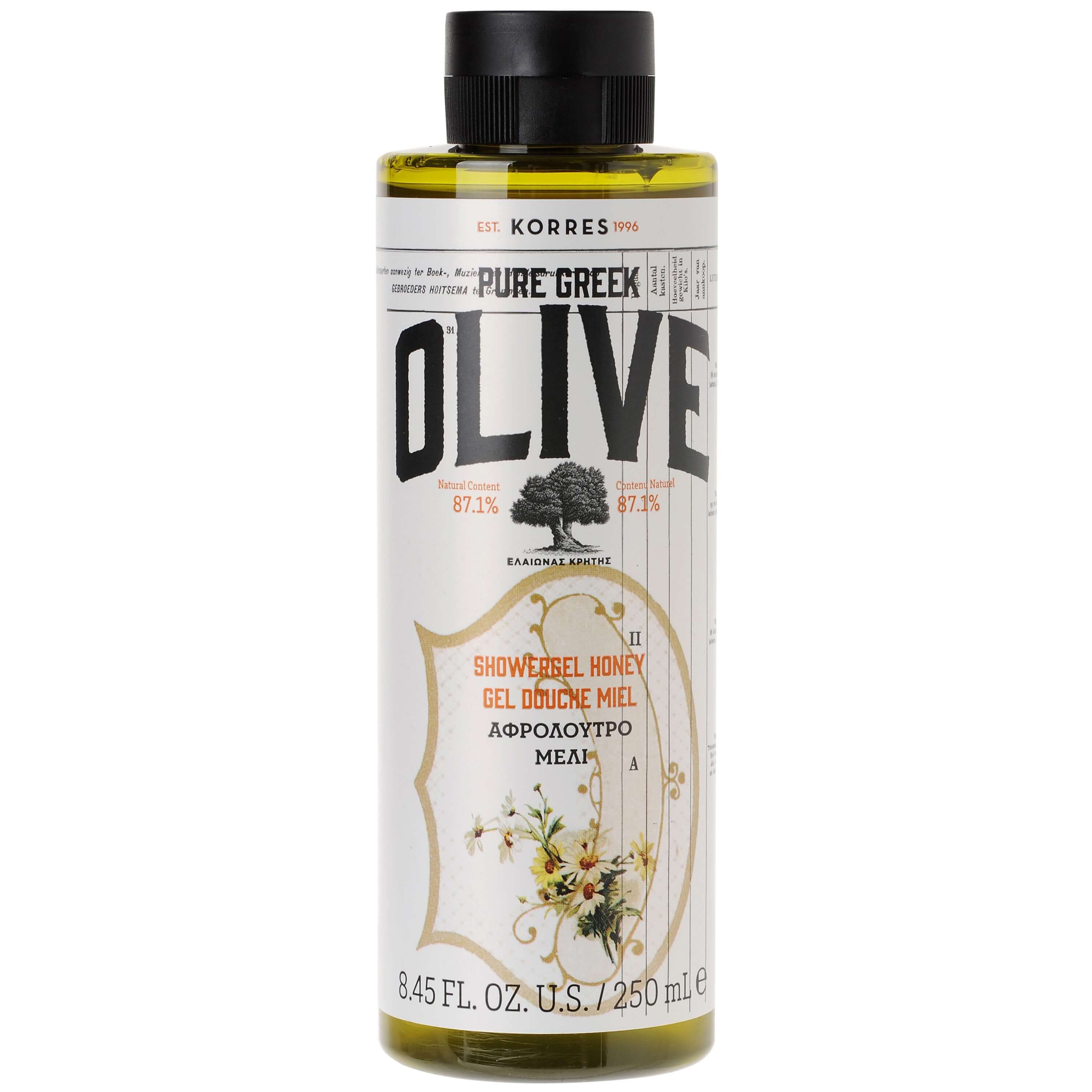 Korres Pure Greek Olive Shower Gel Honey Αφρόλουτρο με Τονωτικό Εκχύλισμα Φύλλων Ελιάς & Άρωμα Μέλι 250ml