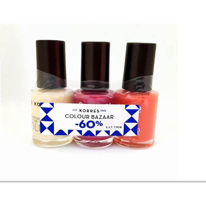 Korres Nail Colour Set Σετ Με 3 Βερνίκια 3 Υπέροχα Χρώματα:Coral Hibiscue,Cyclamen, Pastel Rose, 3 τμχ