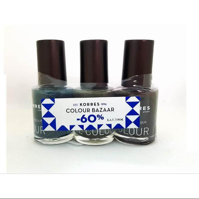 Korres Nail Colour Set, Σετ Με 3 Βερνίκια Εντονης Λάμψης Σε 3 Χρώματα:Hazy Petrol.Warm Khaki,Chocolate Brown 3τμχ