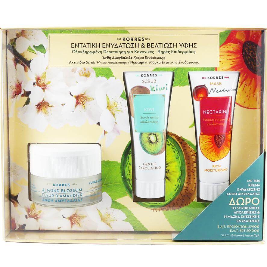 Korres Πακέτο Προσφοράς Almond Blossom Cream Κανονικές-Ξηρές Επιδερμίδες 40ml & Δώρο Kiwi Scrub 18ml & Nectarine Mask 18ml