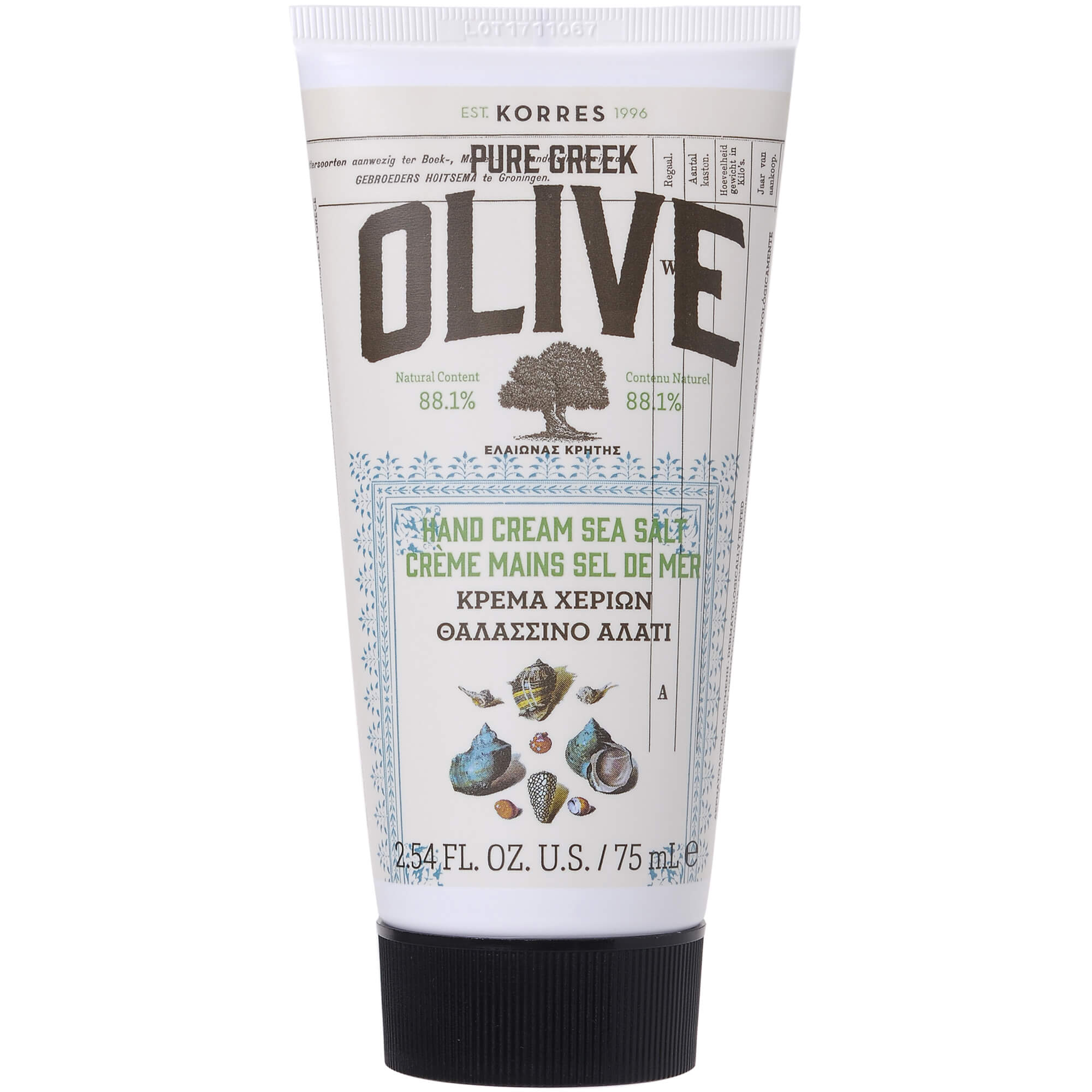 Korres Pure Greek Olive Hand Cream Sea Salt Ενυδατική, μη-Λιπαρή Κρέμα Χεριών με Παρθένο Ελαιόλαδο & Θαλασσινό Αλάτι 75ml