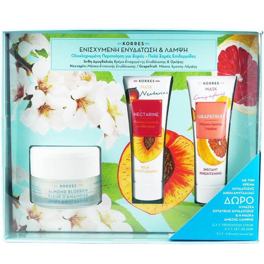 Korres Πακέτο Προσφοράς Almond Blossom Cream Ξηρές-Πολύ Ξηρές Επιδερμίδες 40ml & Δώρο Nectarine Mask 18ml & Grapefruit Mask 18ml
