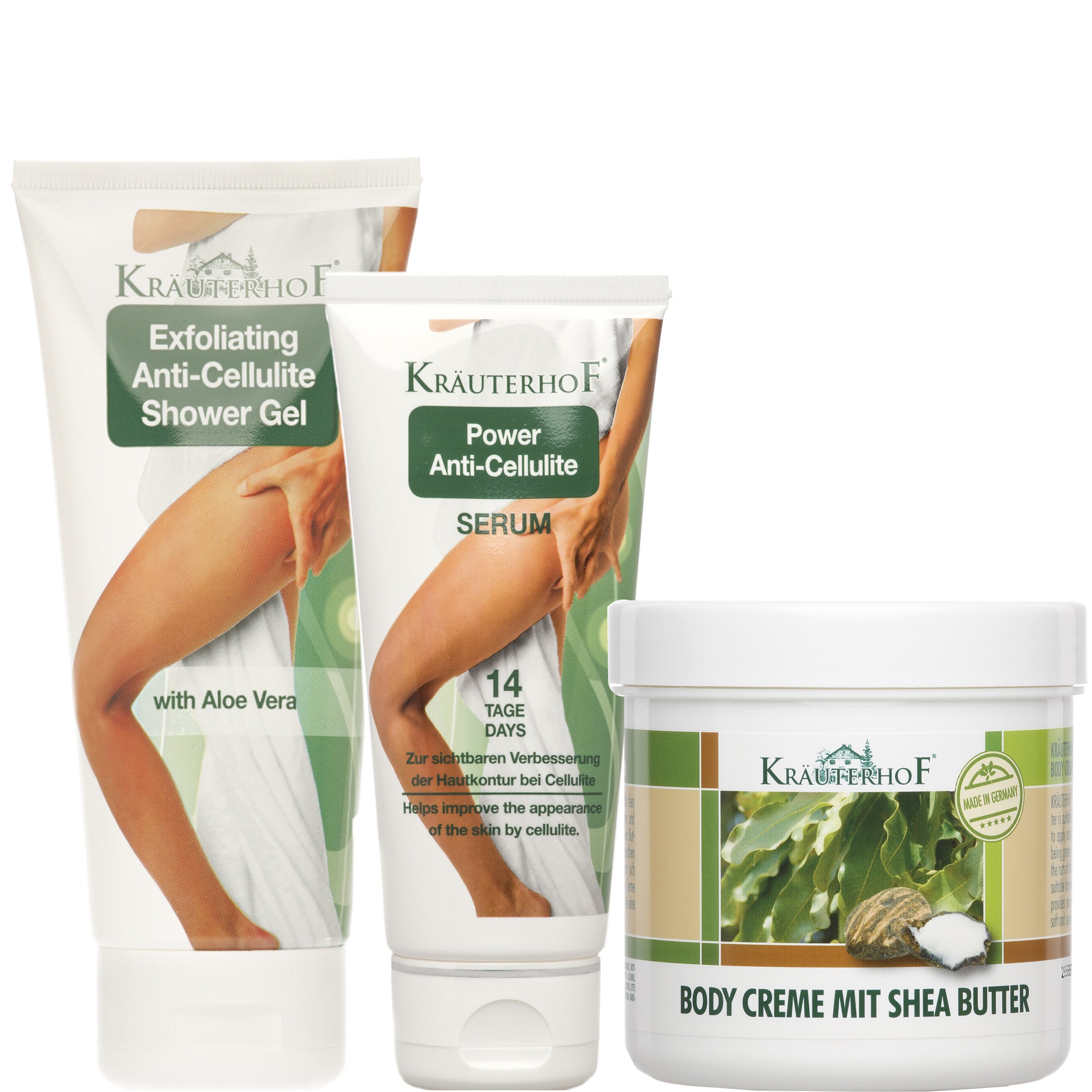 Krauterhof Πακέτο Προσφοράς Exfoliating Anti-Cellulite Shower Gel with Aloe Vera 200ml, Power Anti-Cellulite Serum 100ml & Δώρο Body Cream with Shea Butter 250ml