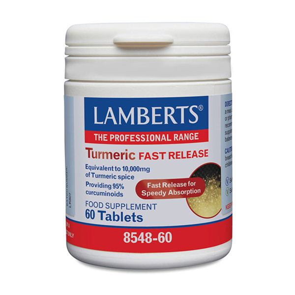 Lamberts Turmeric Fast Release Συμπλήρωμα Διατροφής Τιτλοδοτημένου Εκχύλισματος Κουρκουμίνης Υψηλής Ισχύος 10000mg 60 tabs