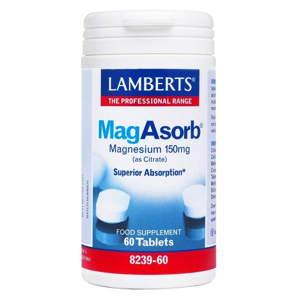 MagAsorb 150mg 60 tabs – Lamberts,Συμπλήρωμα Διατροφής για την Ανάπτυξη των Οστών & τη Σωστή Λειτουργία Νευρικού Συστήματος & Μυ