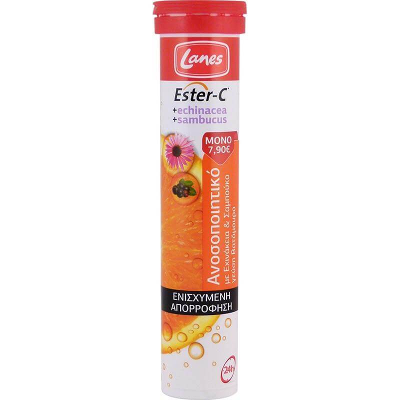Lanes Ester-C με Echinacea & Sambucus Nigra Εστερική Μορφή Βιταμίνης C για Μέγιστη Απορρόφηση απο τον Οργανισμό 20αναβρ.δισκία
