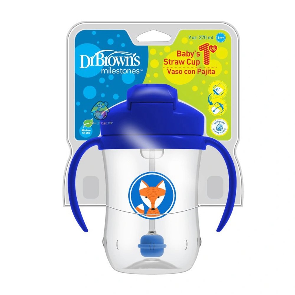 Dr Brown’s Baby’s First Straw Cup Κύπελλο με Εύπλαστο Καλαμάκι Μπλε TC91012 από 6 Μηνών 270ml