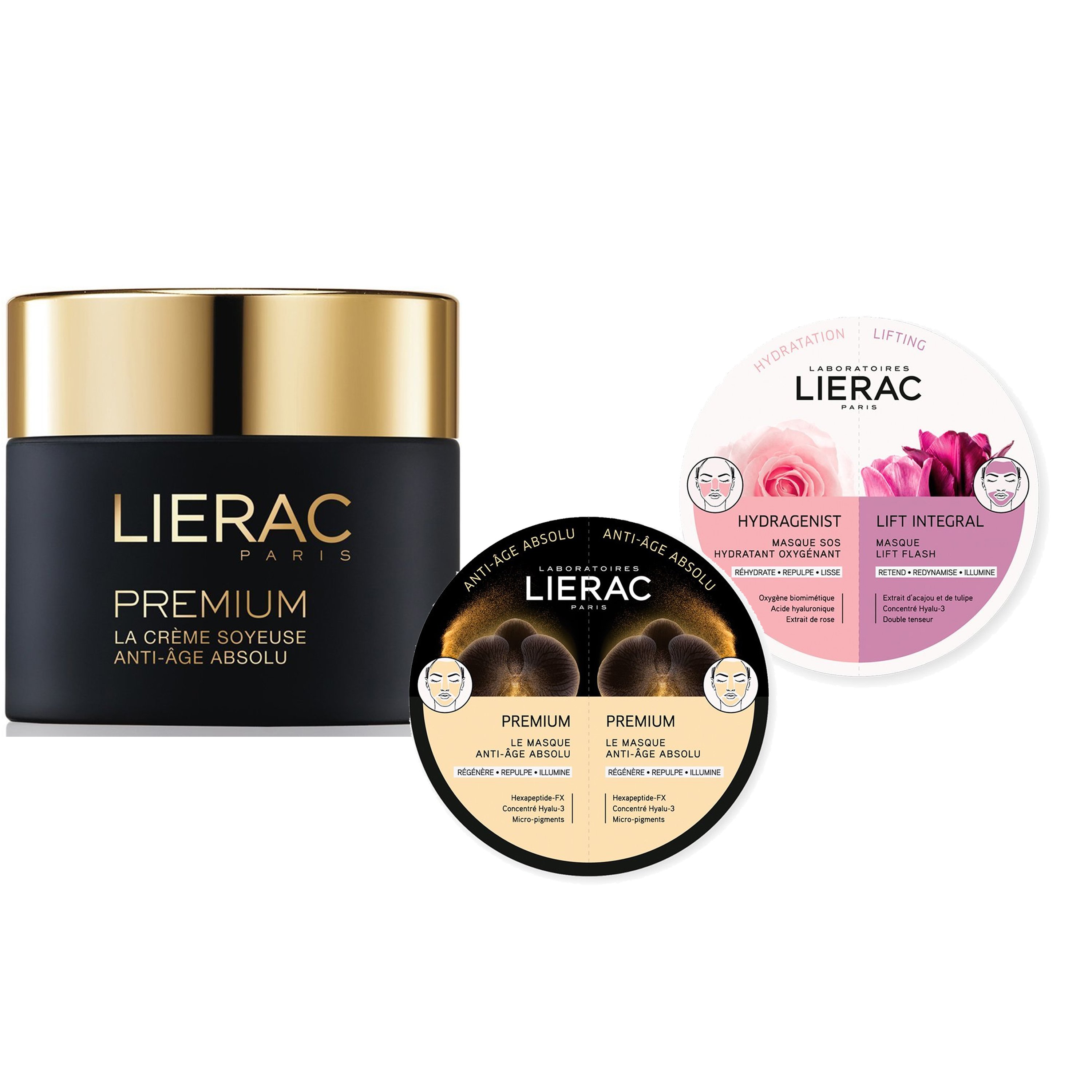Lierac Πακέτο Προσφοράς Premium La Creme Soyeuse Legere 50ml, Duo Masks Premium Anti-Age Absolu 2x6ml & Duo Masks Hydragenist Masque SOS Hydratant Oxygenant & Lift Integral Masque Lift Flash 2x6ml
