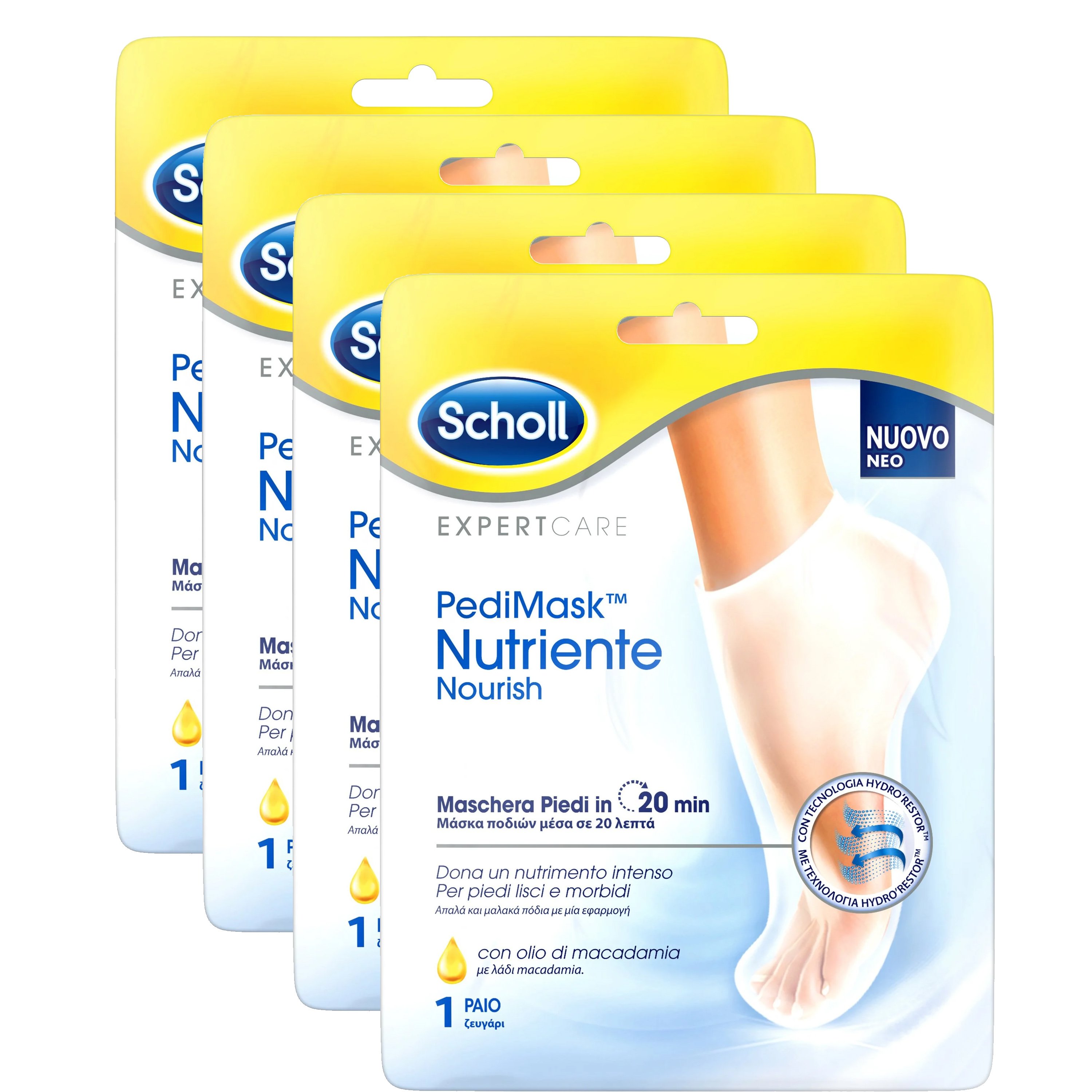 Dr Scholl Πακέτο Προσφοράς Expertcare Pedimask Nourish Ενυδατική Μάσκα Ποδιού με Λάδι Macadamia 4 x Ζευγάρια