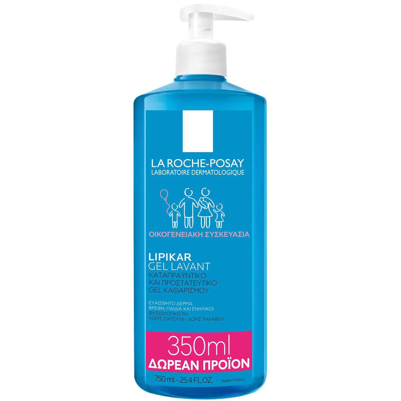 La Roche-Posay Lipikar Gel Lavant Απαλός Καθαρισμός Προσώπου & Σώματος 750ml Promo 350ml Δωρεάν Προϊόν