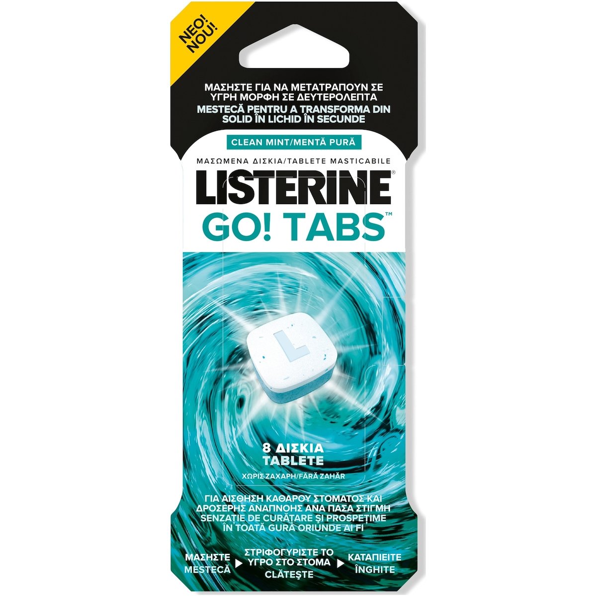 Listerine Go! Tabs Μασώμενα Δισκία για Άμεση Αίσθηση Καθαρού Στόματος & Δροσερής Αναπνοής Κάθε Στιγμή 8 Tabs