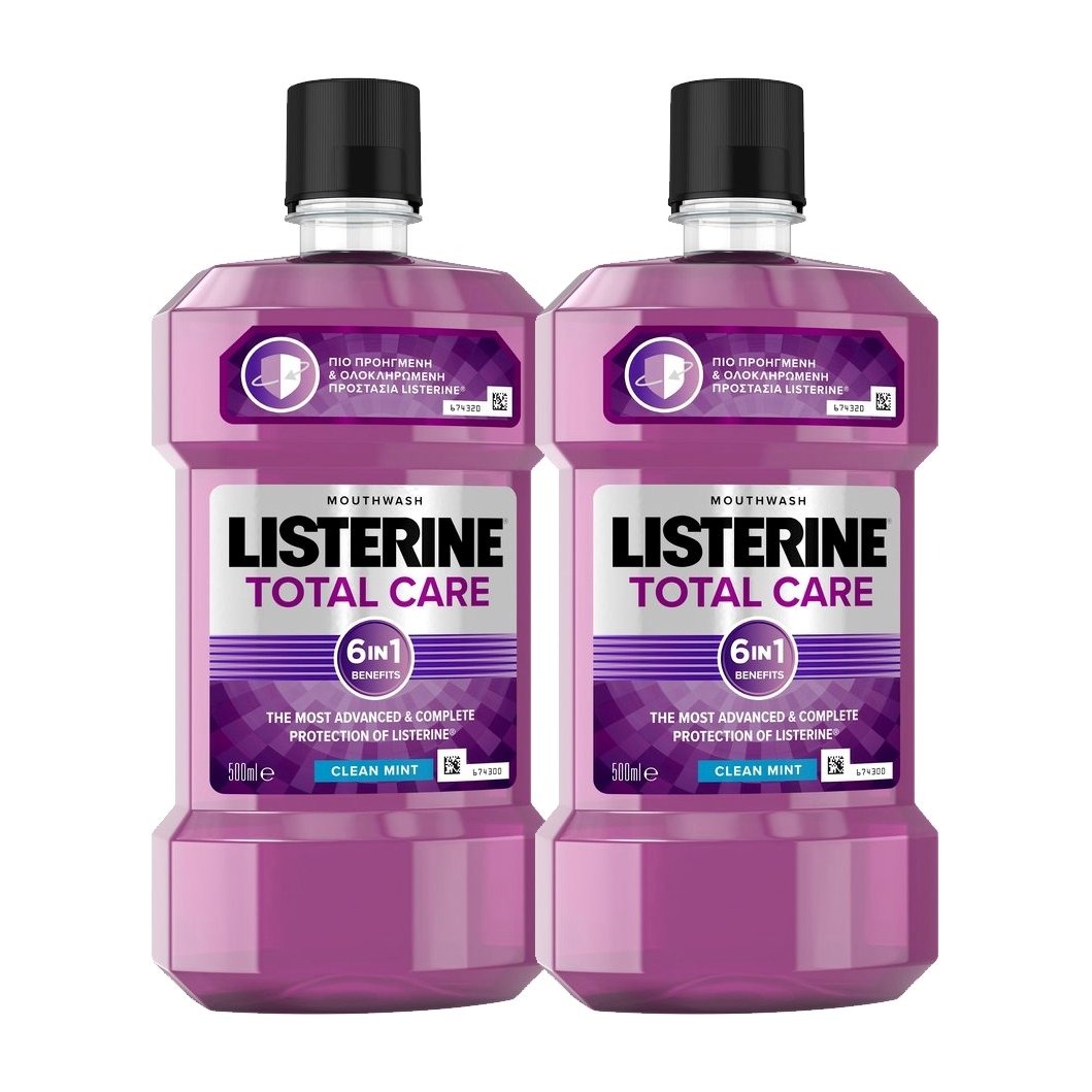 Listerine Πακέτο Προσφοράς Total Care Clean Mint Στοματικό Διάλυμα με Έξι Οφέλη για Προηγμένη & Ολοκληρωμένη Προστασία 2x500ml