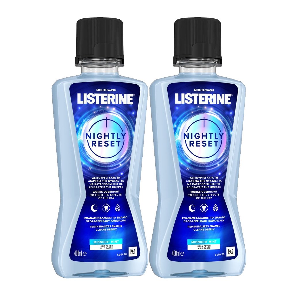 Listerine Πακέτο Προσφοράς Nightly Reset Στοματικό Διάλυμα με Σύνθεση που Λειτουργεί Κατά τη Διάρκεια της Νύχτας 2x400ml
