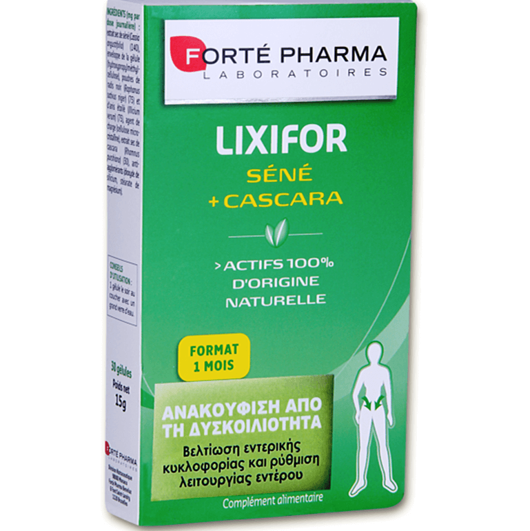 Forte Pharma Lifixor Sene + Cascara Συμβάλει στη Βελτίωση της Εντερικής Κυκλοφορίας, Ανακουφίζοντας από τη Δυσκοιλιότητα 30caps