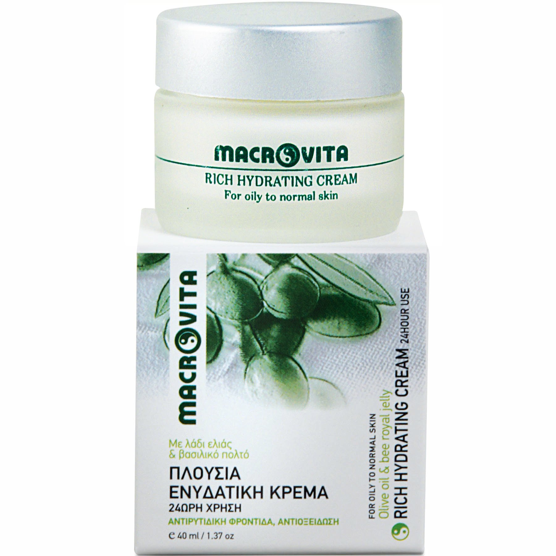 Macrovita Rich Hydrating Cream Ενυδατική Αντιρυτιδική Κρέμα Πλούσιας Υφής με Λάδι Ελιάς & Βασιλικό Πολτό 40ml