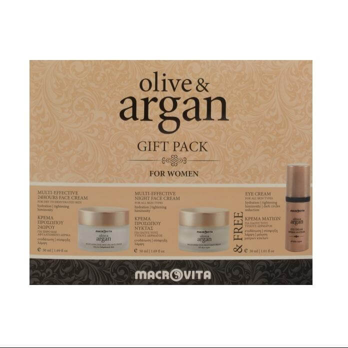 Macrovita Olive & Argan Gift Pack For Women Κρέμα Προσώπου Νύχτας 50ml + Κρεμα Ημέρας Για Ξηρό Δέρμα + Κρέμα Ματιών 30ml
