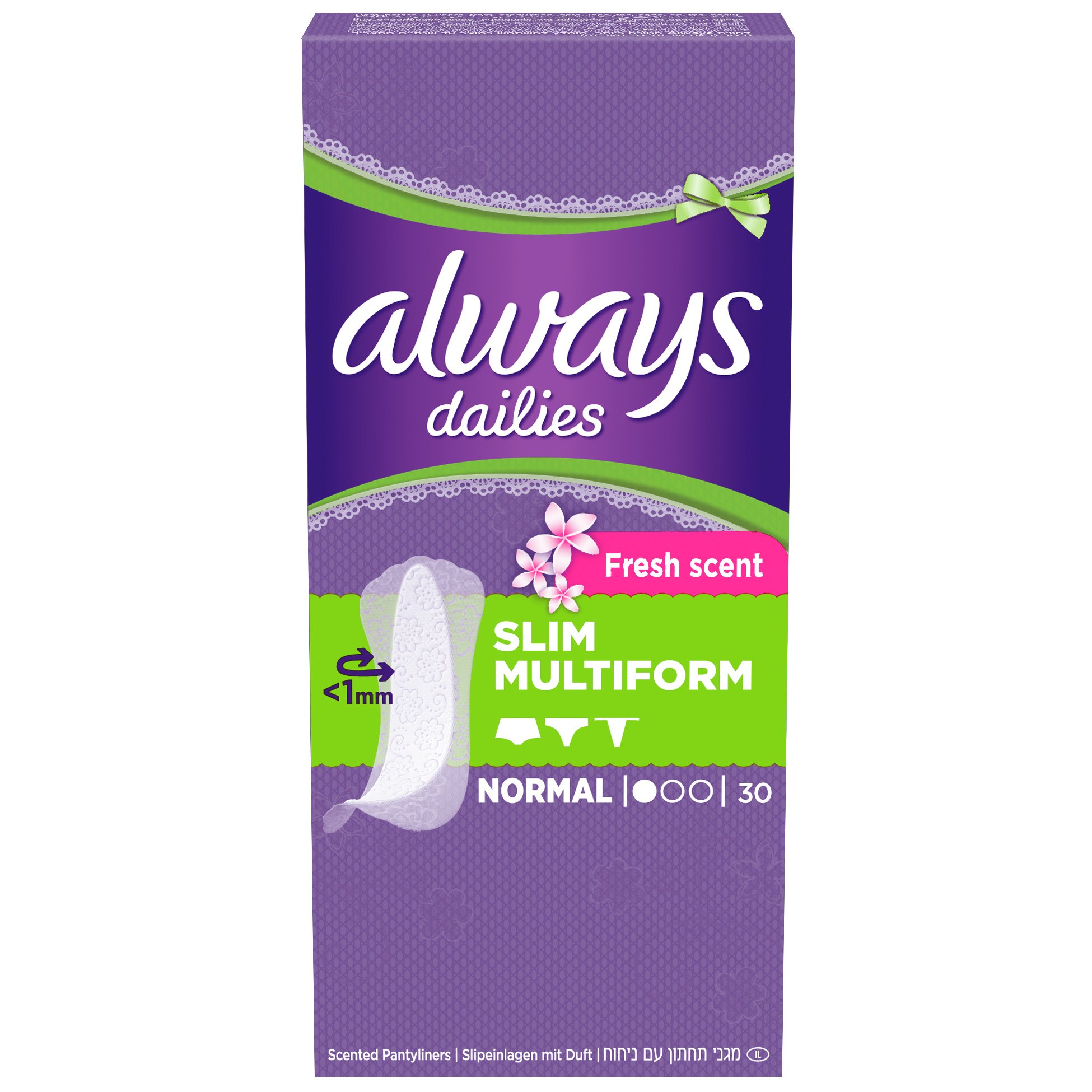 Always Dailies Flexistyle Slim Multiform Λεπτά Σερβιετάκια που Προσφέρουν Άνεση, Ειδικά Σχεδιασμένα για να Ταιριάζουν σε Κάθε Εσώρουχο με Άρωμα Φρεσκάδας 30 Τεμάχια
