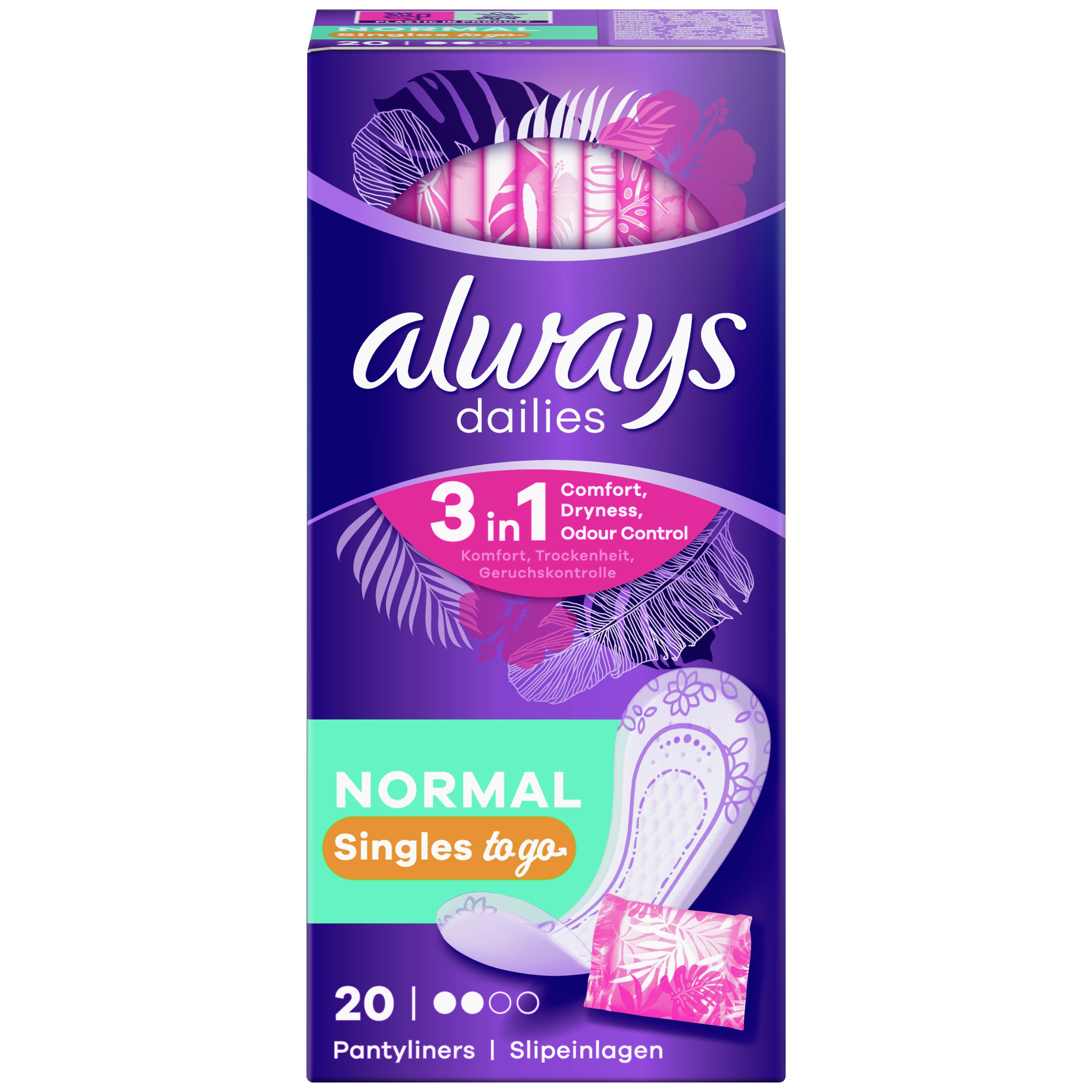 Always Dailies Normal Singles to Go Σερβιετάκια που Προσφέρουν Άνεση & Φρεσκάδα όλη Μέρα 20 Τεμάχια