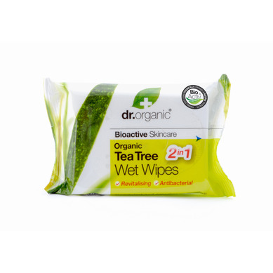 Dr Organic Organic Tea Tree Wet Wipes Υγρά Μαντηλάκια Καθαρισμού 20s
