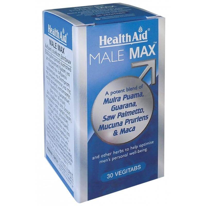 Health Aid Male Max Συμπλήρωμα Διατροφής, μια Φυσική Σύνθεση Τονωτικών, Δυναμωτικών & Αφροδισιακών Βοτάνων για τον Άνδρα 30tabs