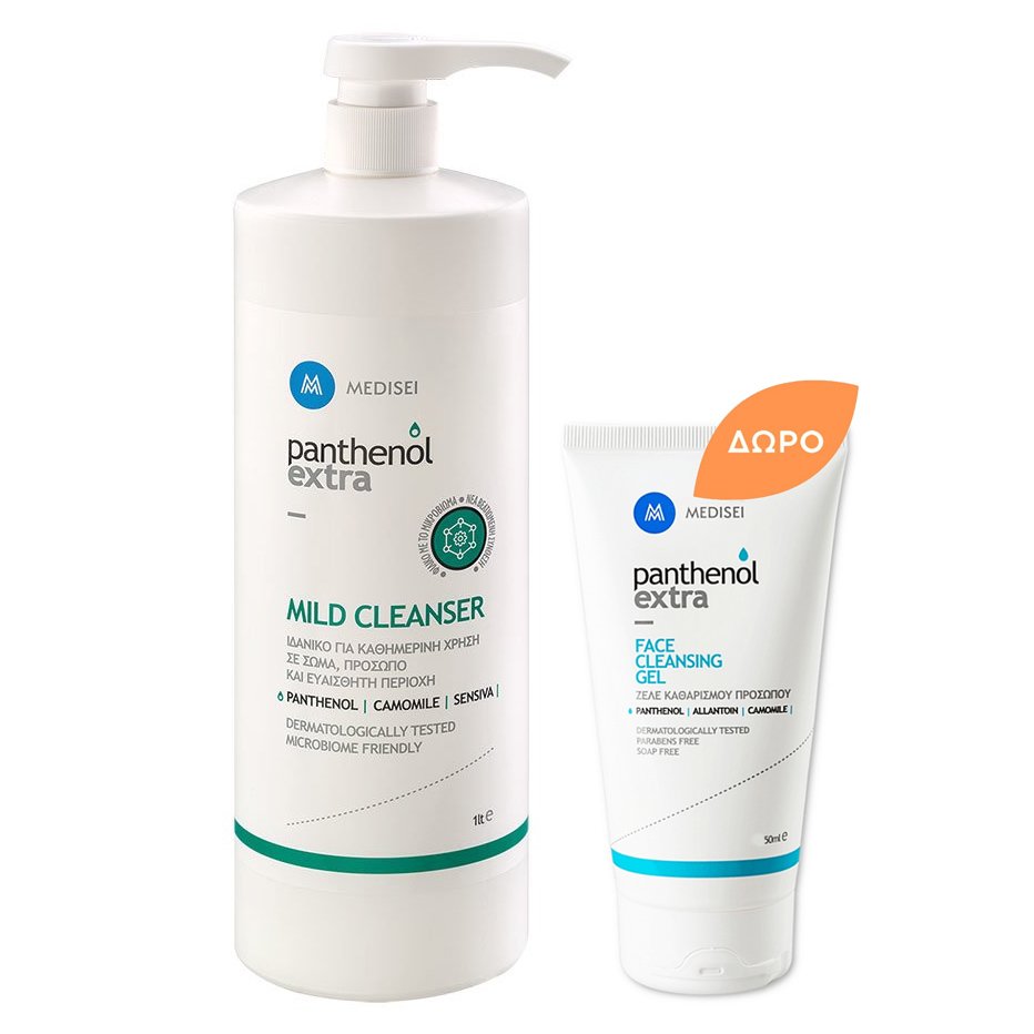 Medisei Medisei Πακέτο Προσφοράς Panthenol Extra Mild Cleanser Απαλό Καθαριστικό 1L & Δώρο Face Cleansing Gel 50ml
