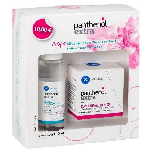 Medisei Panthenol Extra Πακέτο Προσφοράς Day Cream Spf15 Ενυδατική Κρέμα Ημέρας 50ml &Δώρο Micellar True Cleanser 3 σε 1 100ml