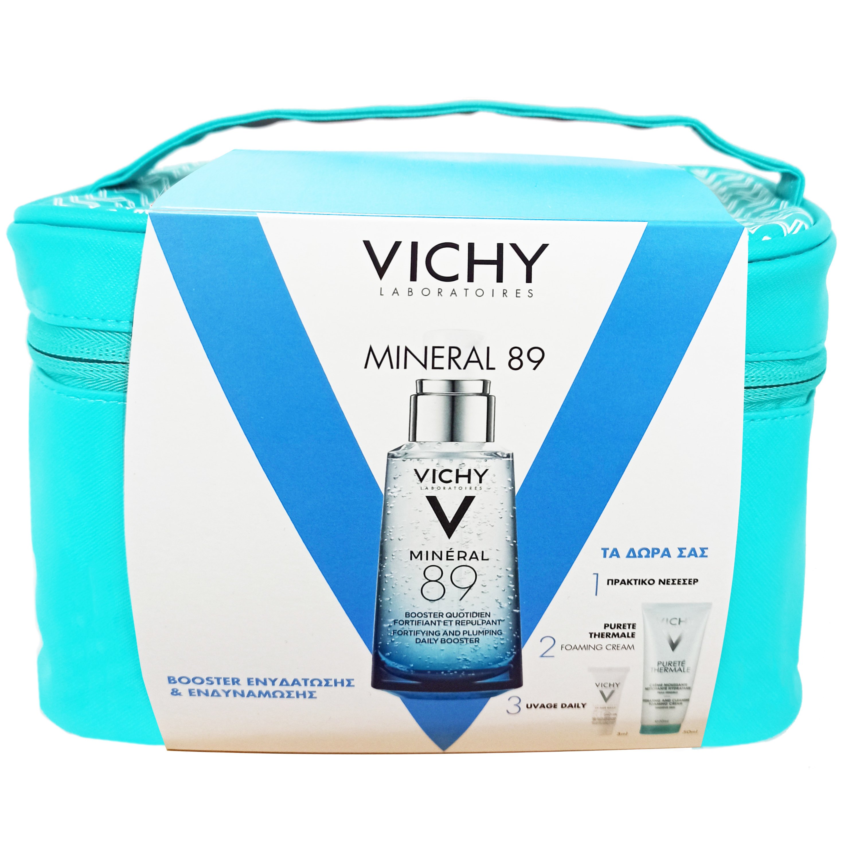 Vichy Promo Mineral 89 Booster 50ml & Δώρο Purete Thermale Creme Moussante 50ml & Capital Soleil UV- Age Daily Spf50+, 3ml & Νεσεσέρ