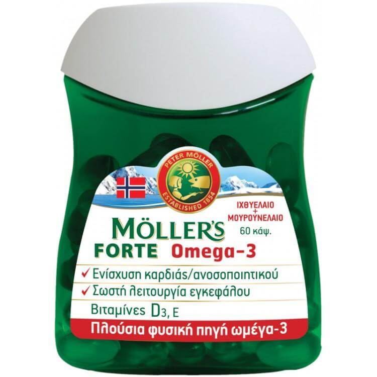 Moller’s Forte Μουρουνέλαιο Μίγμα Ιχθυέλαιου & Μουρουνέλαιου Πλούσιο σε Ω3 Λιπαρά Οξέα 60 Κάψουλες