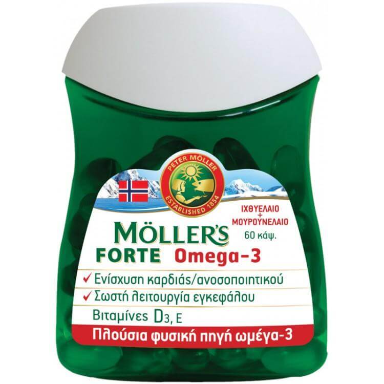 Moller’s Forte Μουρουνέλαιο 60caps,Μίγμα Ιχθυέλαιου & Μουρουνέλαιου Πλούσιο σε Ω3 Λιπαρά Οξέα