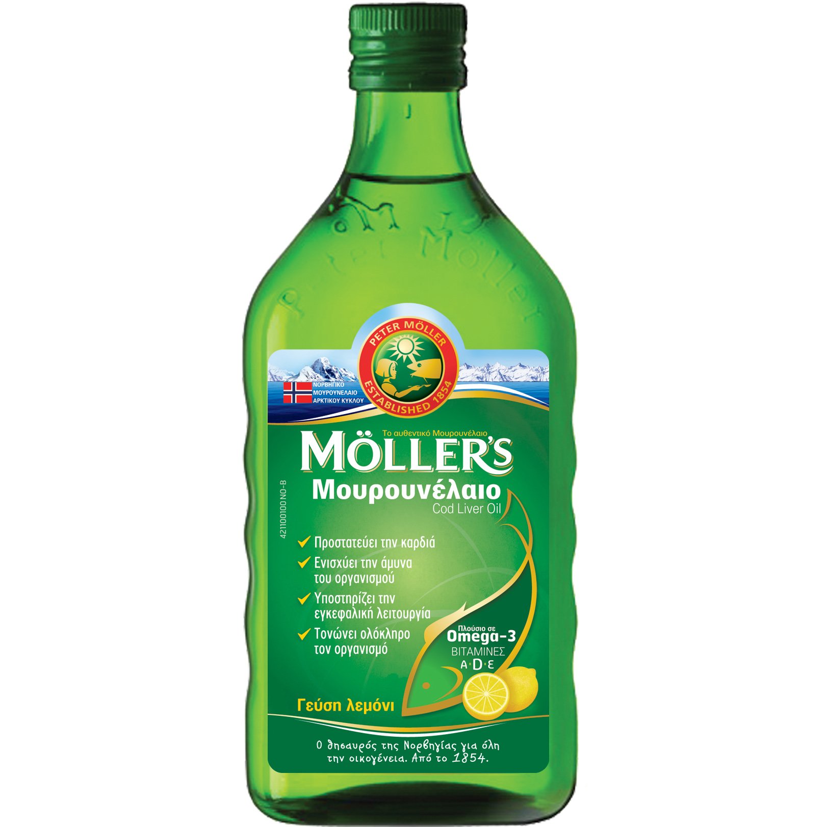 Moller’s Cod Liver Oil Lemon Συμπλήρωμα Διατροφής Πόσιμου Μουρουνέλαιου Πλούσιο σε Ω3 με Βιταμίνες A, D & E με Γεύση Λεμόνι 250ml