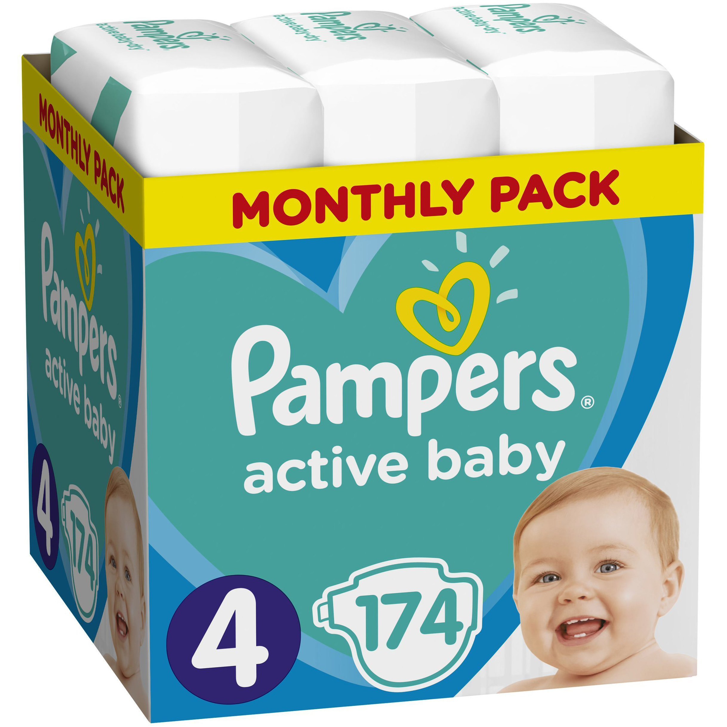 Pampers Active Baby Πάνες Monthly Pack No4 (9-14 kg), 174 Πάνες