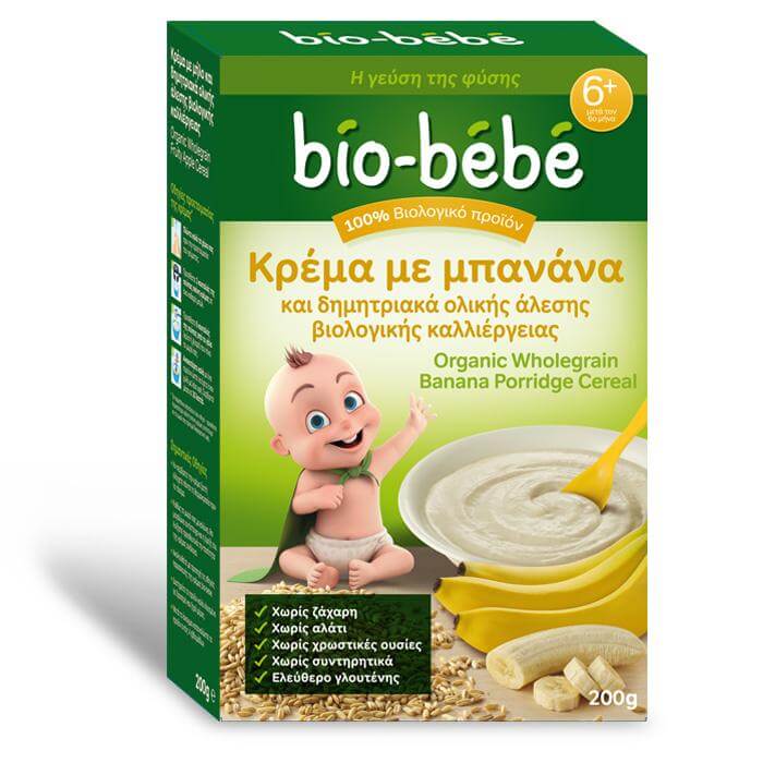 Bio Bebe Κρέμα με μπανάνα & δημητριακά ολικής άλεσης βιολογικής καλλιέργειας 200g