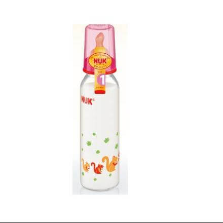 NUK Classic Πλαστικό Μπιμπερό (240ml) Θηλή Καουτσούκ Μεγέθους 1 (0-6 Μηνών) Medium (Μεσαία Οπή) – άσπρο