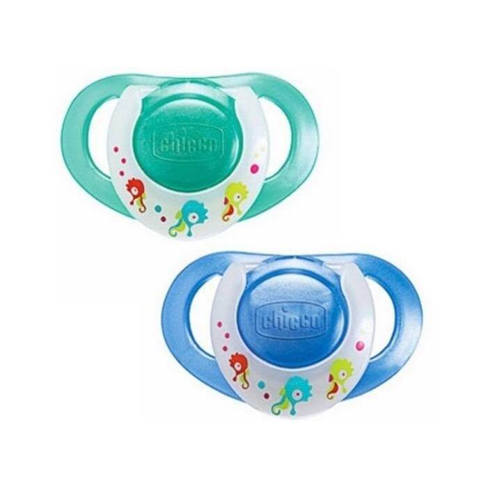 Chicco Πιπίλα Physio Καουτσούκ Με Κρίκο Μπλε Πράσινο 2τεμ,12m+