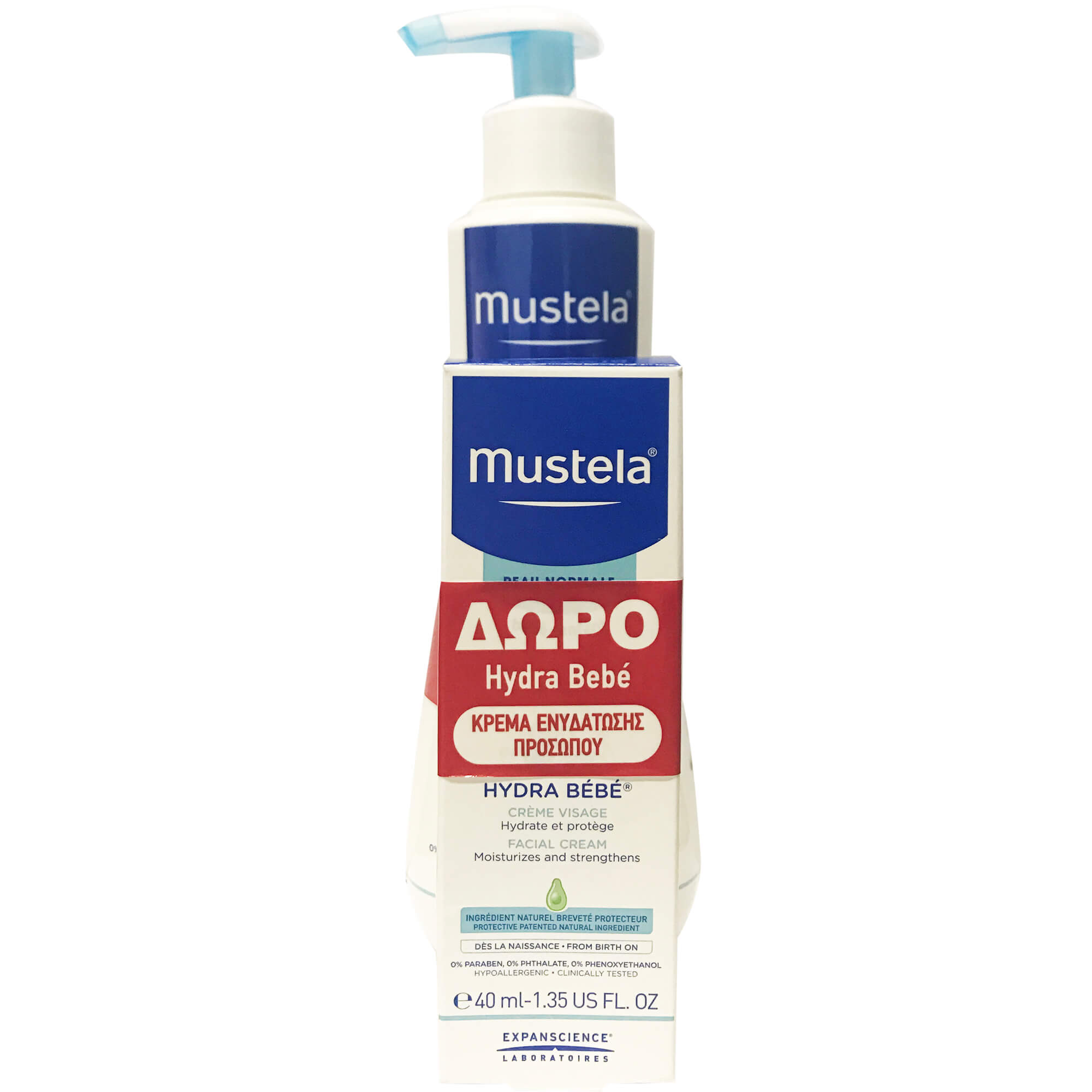 Mustela Πακέτο Προσφοράς Hydra Bebe Body Lotion 300ml & Δώρο Κρέμα Ενυδάτωσης Προσώπου 40ml