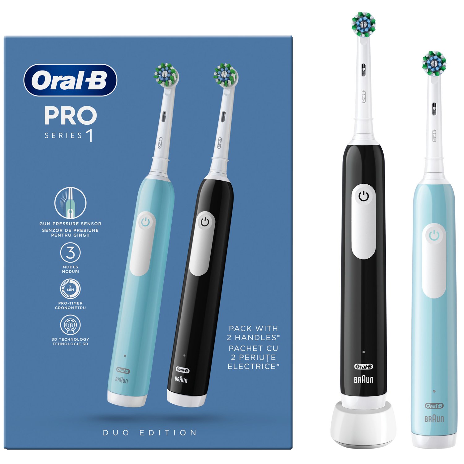 Oral-B Pro Series 1 Electric Toothbrush Duo Edition Ηλεκτρική Οδοντόβουρτσα με Χρονοδιακόπτη & Αισθητήρα Πίεσης 2 Τεμάχια