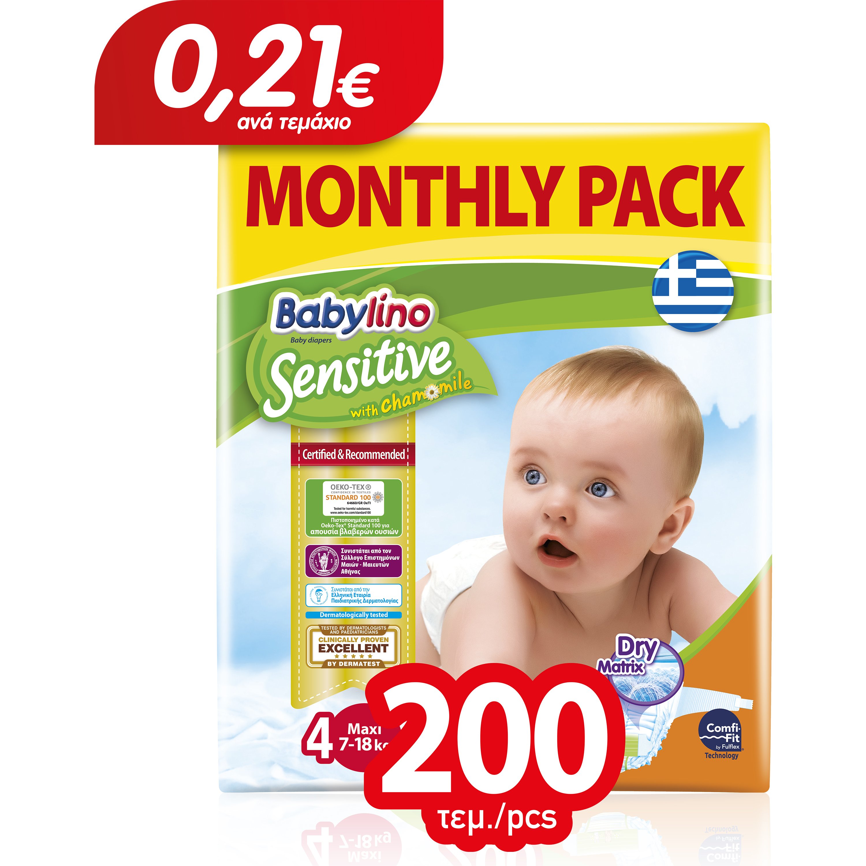 Babylino Sensitive Monthly Pack Maxi Νο4 (7-18kg) Βρεφικές Πάνες 200 τεμάχια