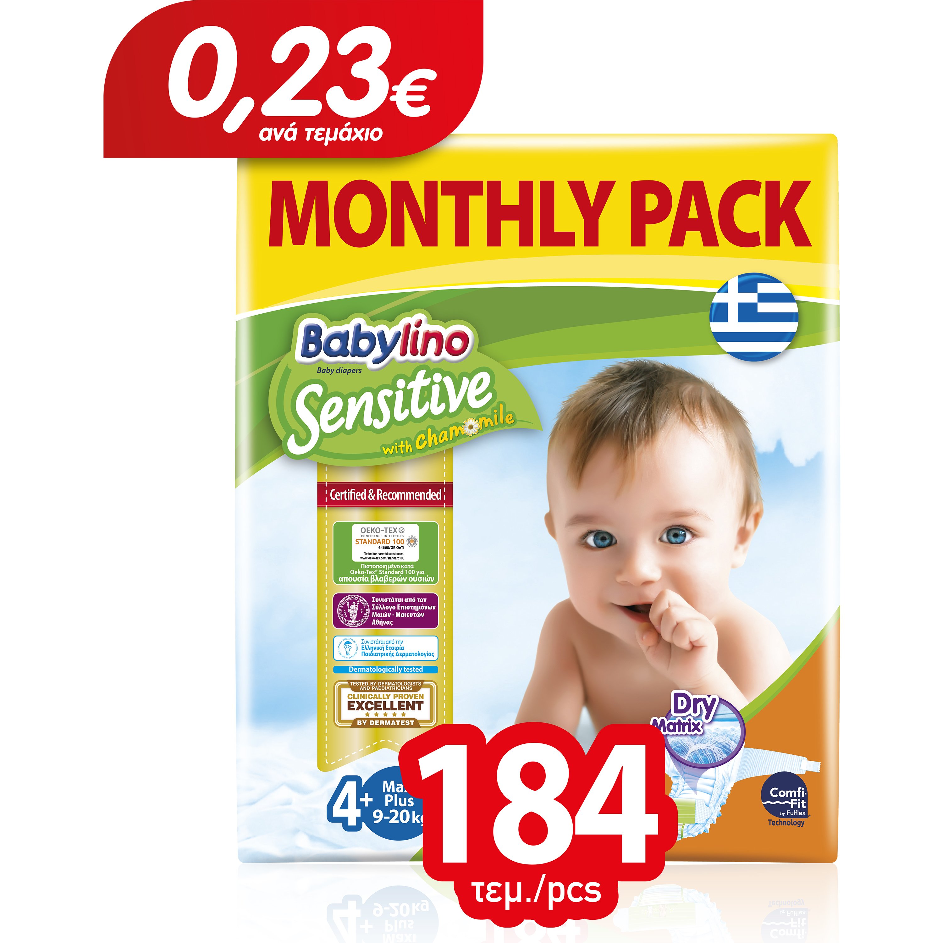 Babylino Sensitive Monthly Pack Maxi Plus Νο4+ (9-20kg) Βρεφικές Πάνες 184 τεμάχια