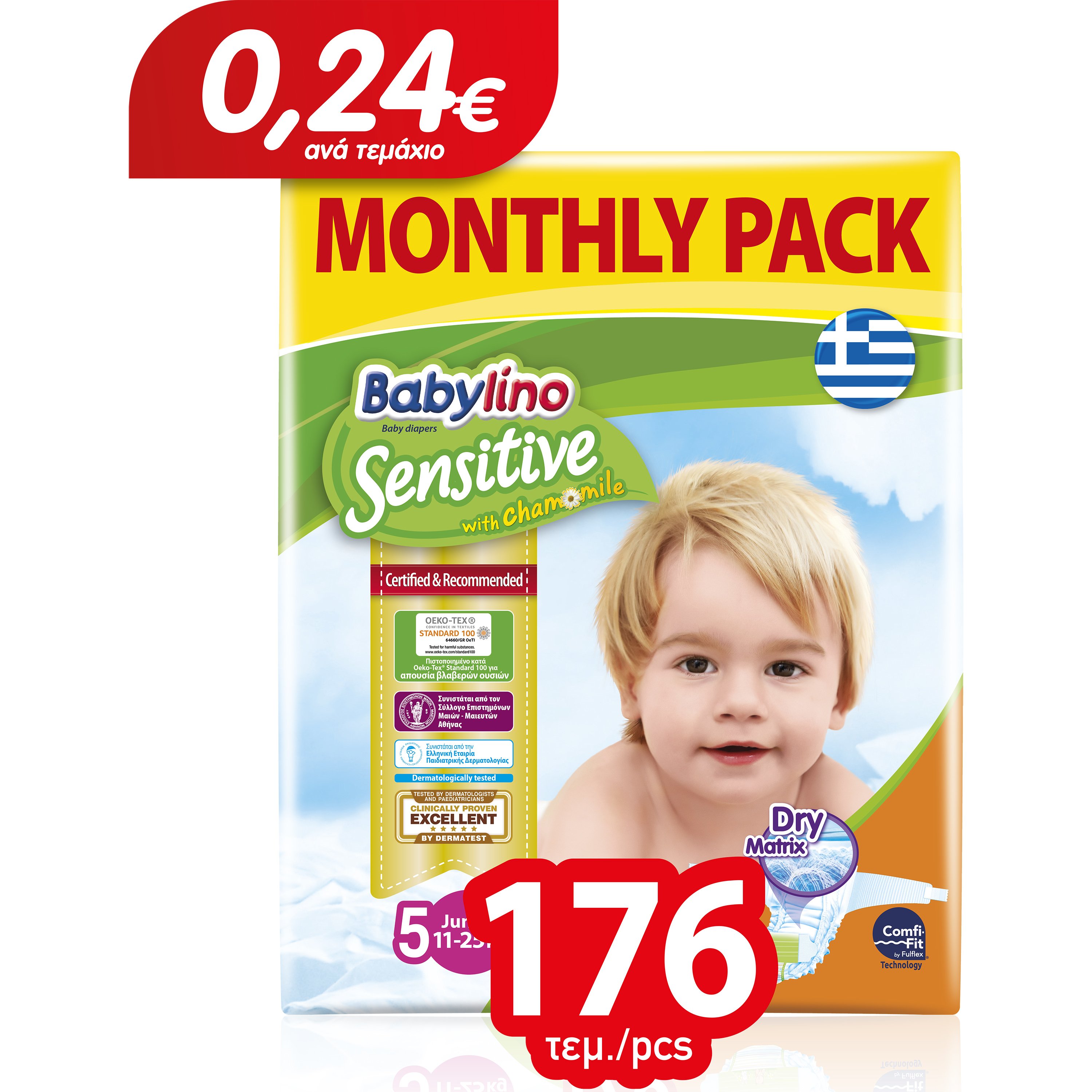 Babylino Sensitive Monthly Pack Junior Νο5 (11-25kg) Παιδικές Πάνες 176 τεμάχια