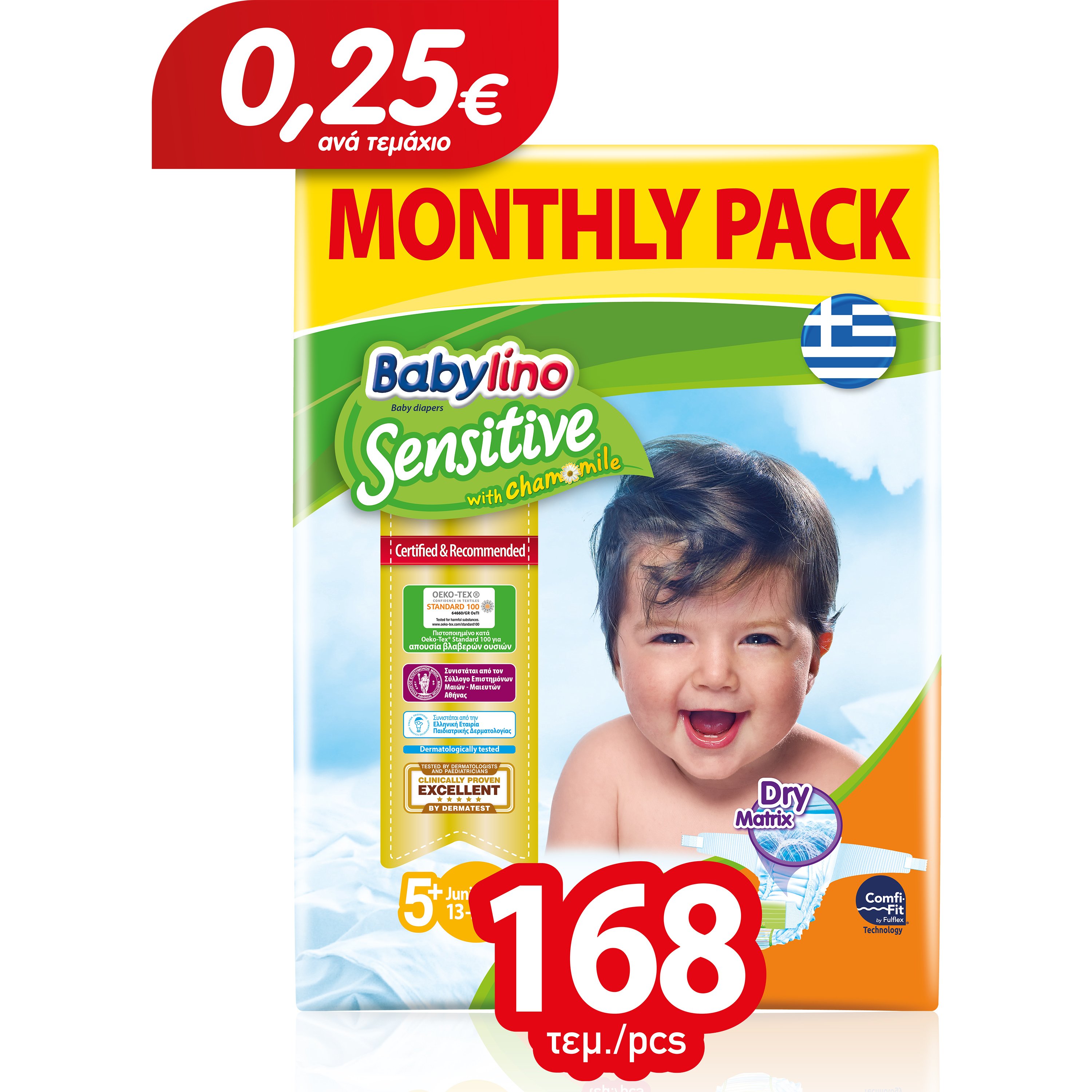 Babylino Sensitive Monthly Pack Junior Plus Νο5+ (13-27kg) Παιδικές Πάνες 168 τεμάχια