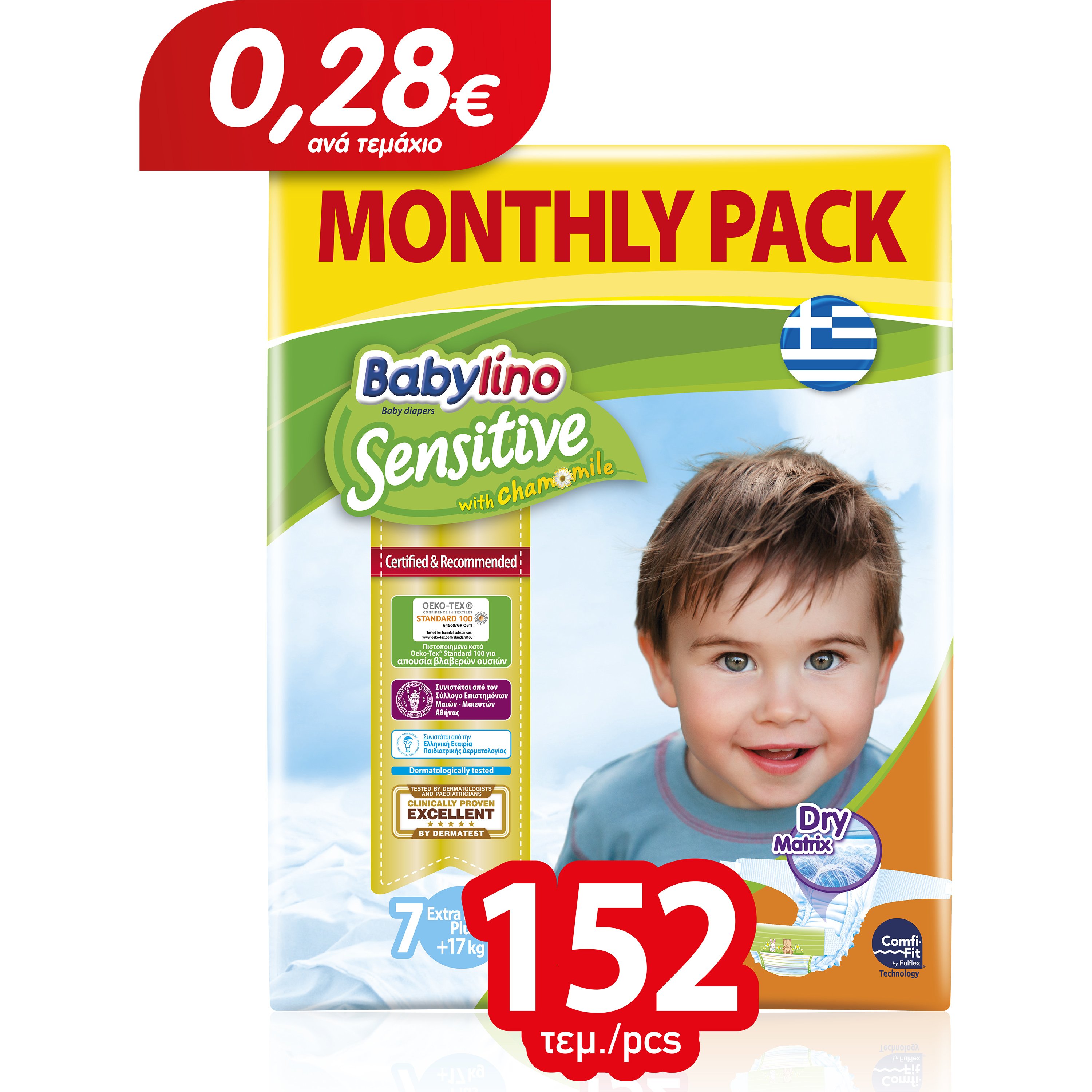 Babylino Sensitive Monthly Pack Extra Large Plus Νο7 (17+ kg) Παιδικές Πάνες 152 τεμάχια