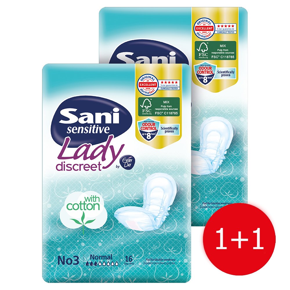 Sani Πακέτο Προσφοράς Sensitive Lady Discreet With Cotton No3 Normal Σερβιέτες Ακράτειας με Βαμβάκι 2×16 Τεμάχια