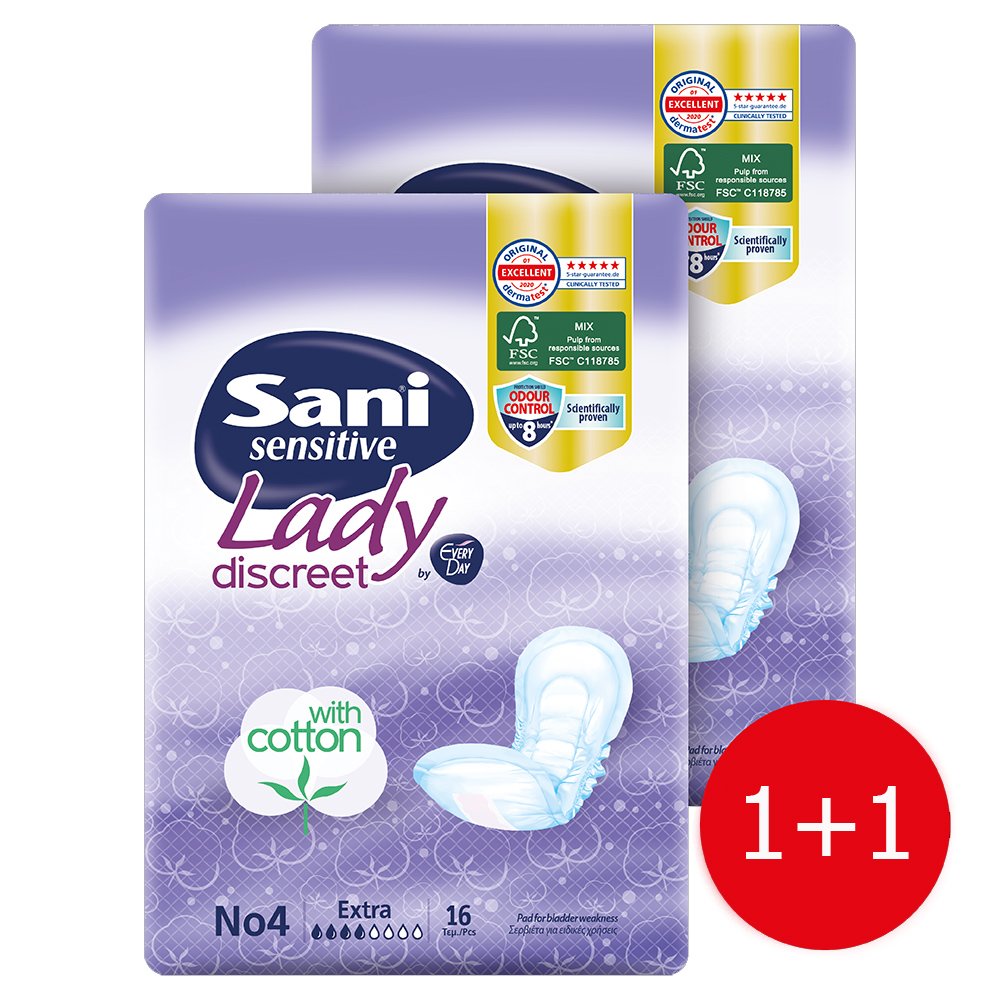 Sani Πακέτο Προσφοράς Sensitive Lady With Cotton No4 Extra Σερβιέτες Ακράτειας με Βαμβάκι 2×16 Τεμάχια