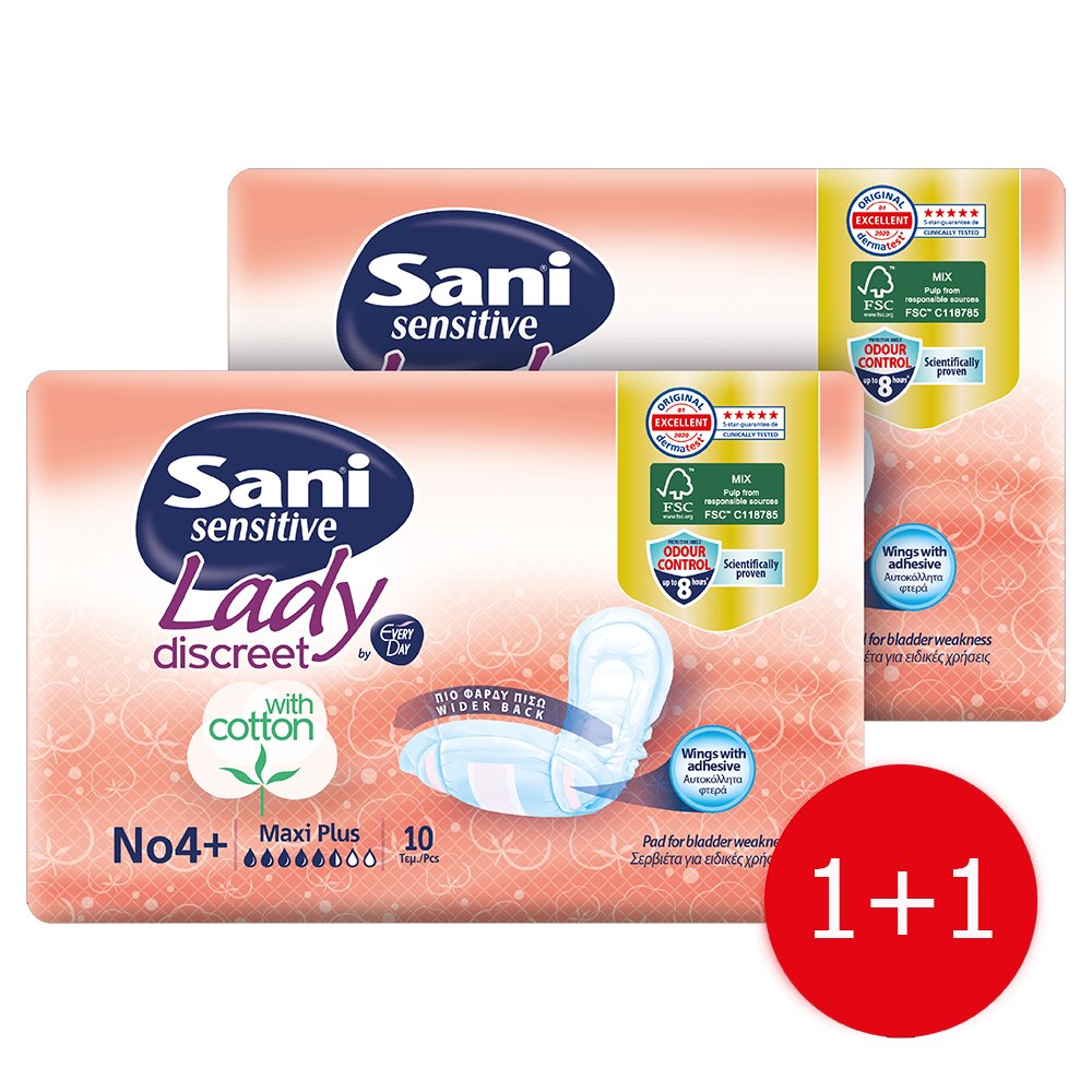 Sani Πακέτο Προσφοράς Sensitive Lady Discreet Maxi Plus No 4+ Σερβιέτες Ακράτειας με Βαμβάκι 2×10 Τεμάχια
