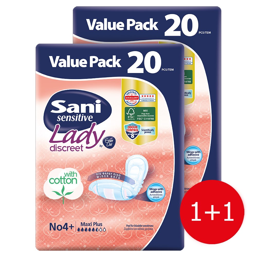 Sani Πακέτο Προσφοράς Sensitive Lady Discreet Maxi Plus No 4+ Value Pack Σερβιέτες Ακράτειας με Βαμβάκι 2×20 Τεμάχια