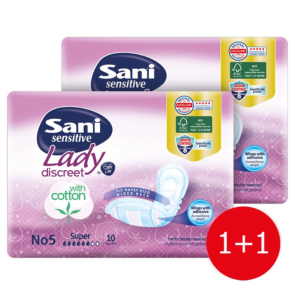 Sani Πακέτο Προσφοράς Sensitive Lady With Cotton No5 Super Σερβιέτες Ακράτειας με Βαμβάκι 2×10 Τεμάχια