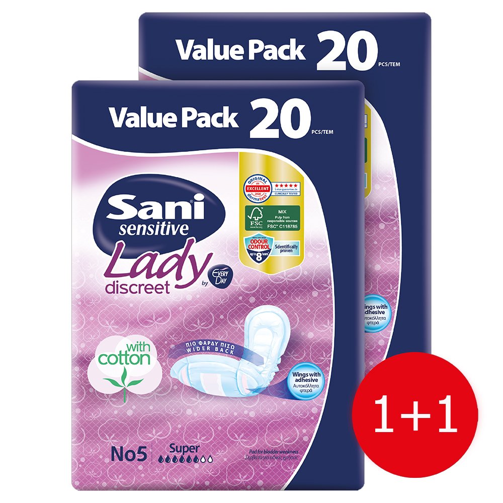 Sani Πακέτο Προσφοράς Sensitive Lady Discreet No5 Super για Ελαφράς Μορφής Ακράτεια & Άλλες Ειδικές Χρήσεις 2×20 Τεμάχια